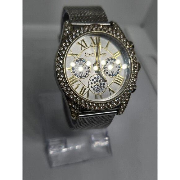 Bebe Ladies' Silver/Gold Toned Rhinestone Analog Watch. New battery. - Picture 5 of 7